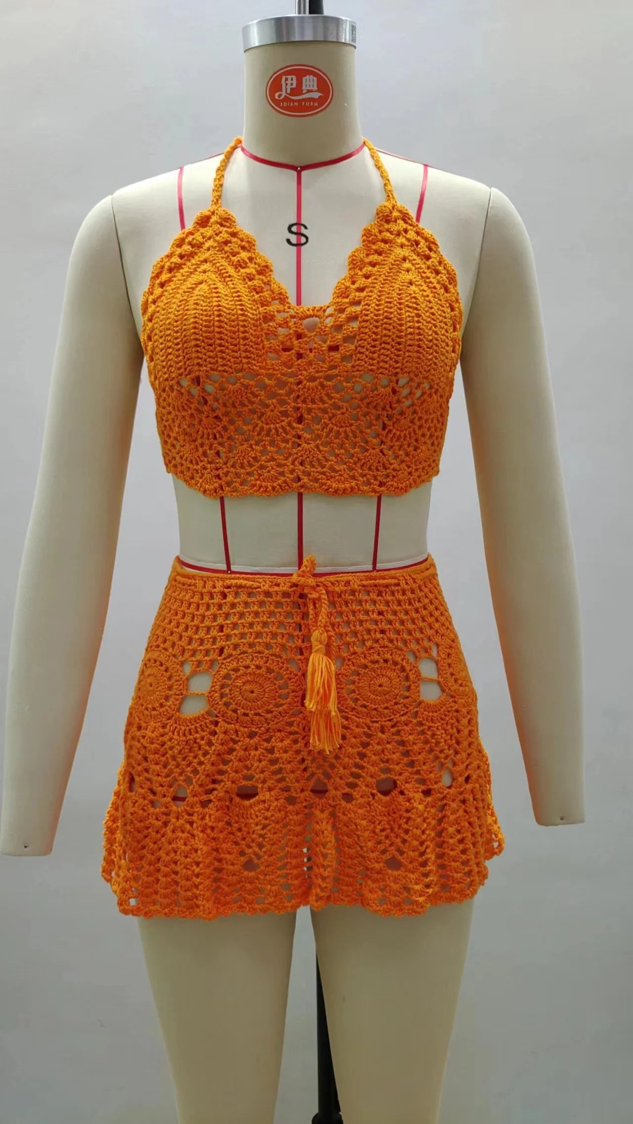 CROCHET BIKINI Two-piece Crochet Women Bikini Set Cover Up Swimsuit Swim Skirt Swimwear Bathing Swimdress Beachwear