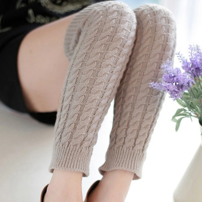 Women's Leg Warmer Lolita Long Socks Knitted Keep Warm Foot Cover Ladies Autumn Winter Black White Twist Crochet Socks Boot Cuff