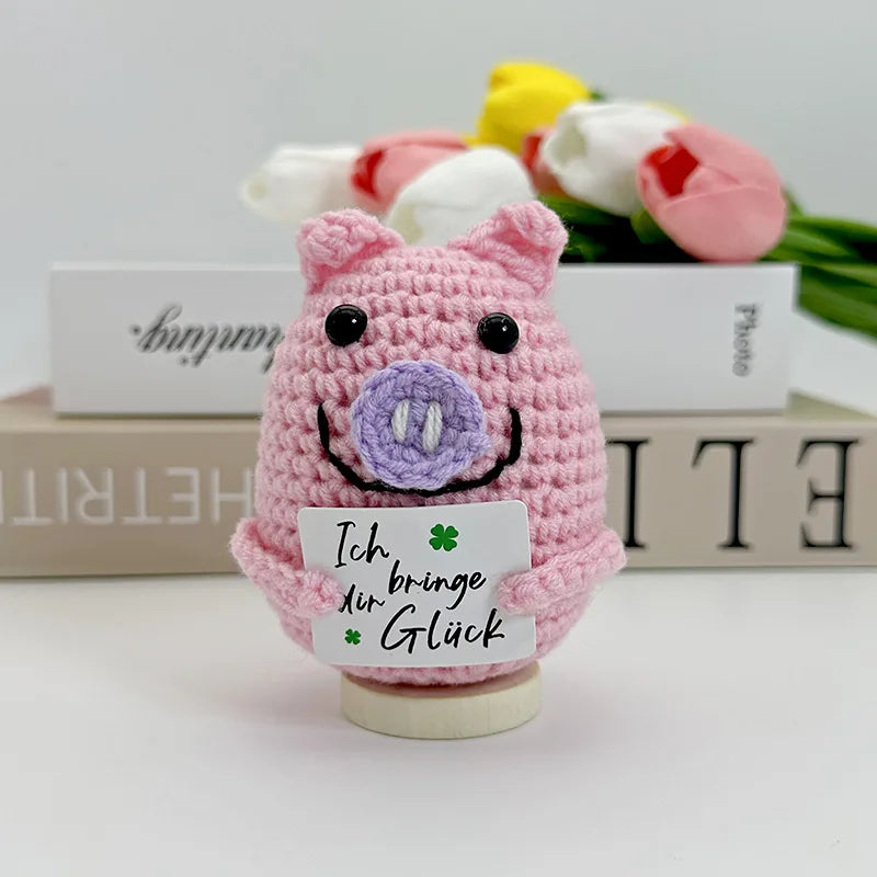 Funny Positive Crochet Sunshine Doll Desktop Ornament Handmade Cheer Emotional Support Positive Sun with Card Home Party Decor