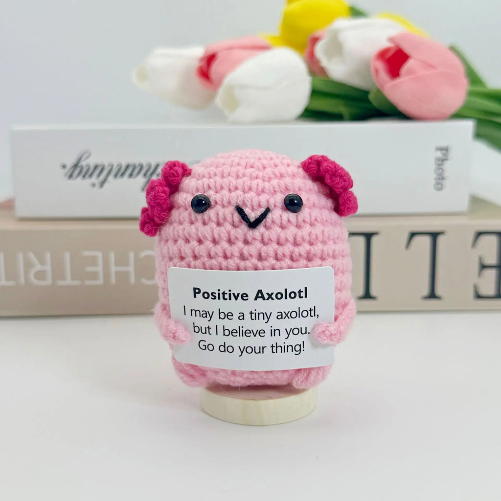 Funny Positive Crochet Sunshine Doll Desktop Ornament Handmade Cheer Emotional Support Positive Sun with Card Home Party Decor