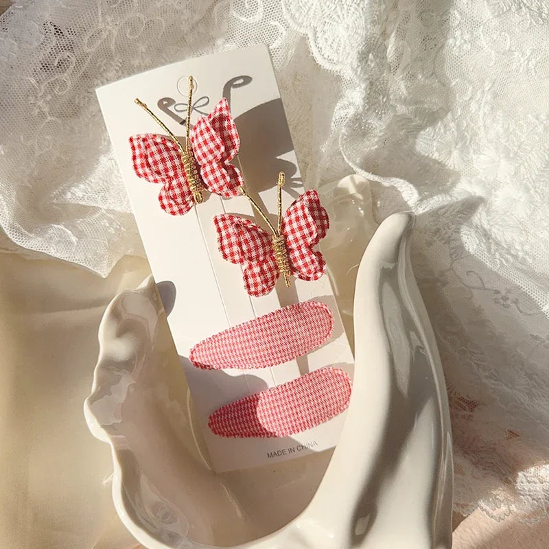 4pcs Sweet and Cute Children's Hair Clip Wool Knitting Headwear Handmade Crochet Butterfly Alloy Children Hairpins Wholesale