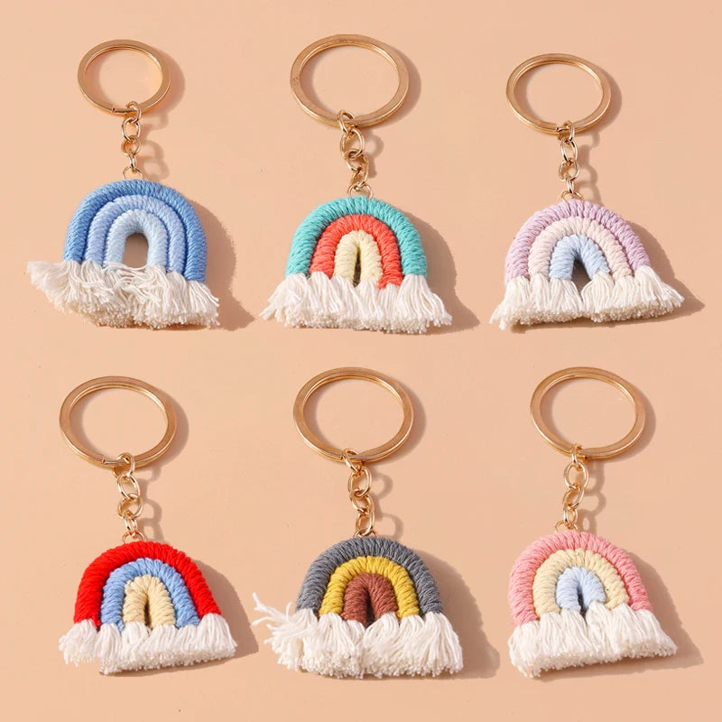 Cute Hand knitted Rainbow Tassels Keychain Women Girls Keyring for Car Key Holder Handbag Pendant DIY key Chain Jewelry Gifts
