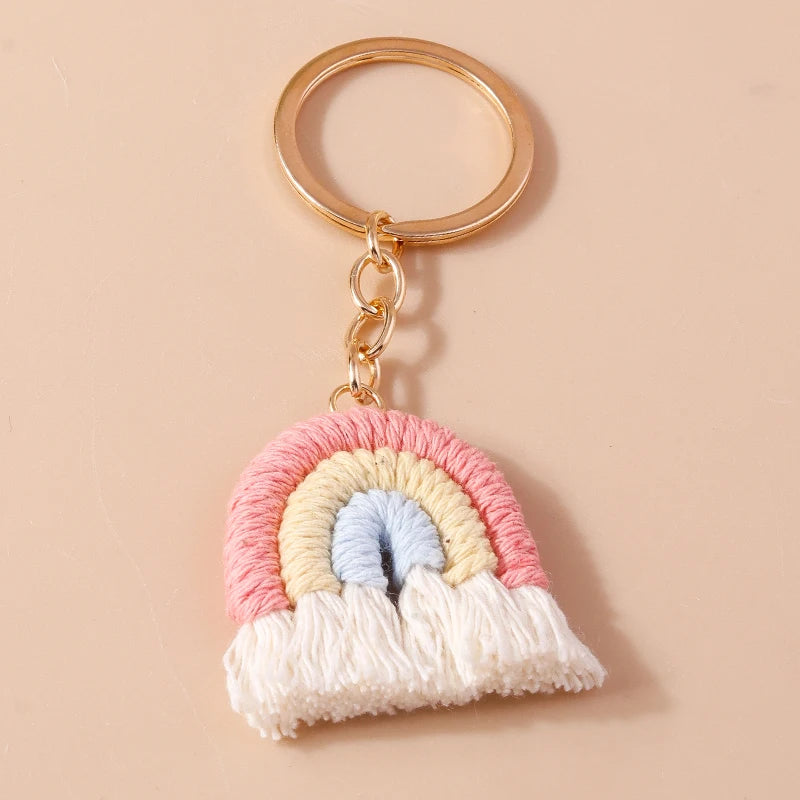 Cute Hand knitted Rainbow Tassels Keychain Women Girls Keyring for Car Key Holder Handbag Pendant DIY key Chain Jewelry Gifts