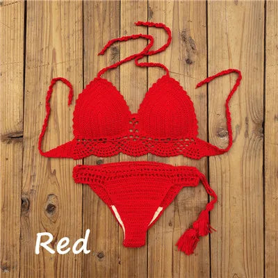 10 Color Hand Crochet Women Swimwear Sexy Crop Top Push up Bikini Set Beach Swimsuit Suit tassel Swim shorts