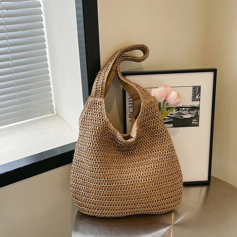 Fashion Rattan Women Shoulder Bags Woven Female Handbags Large Capacity Summer Beach Straw Bags Casual Tote Purses