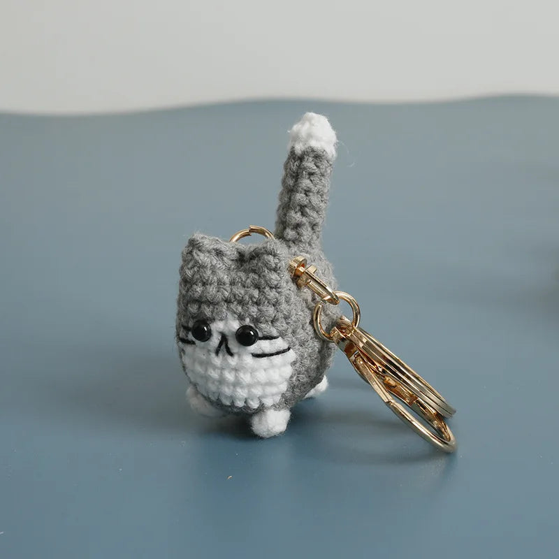 Cute Lucky Cat Doll Crochet Keyrings Handmake Kawaii Kitten Knitted Keyrings For Bag Pendant Crochet Kitten Keychain Wholesale
