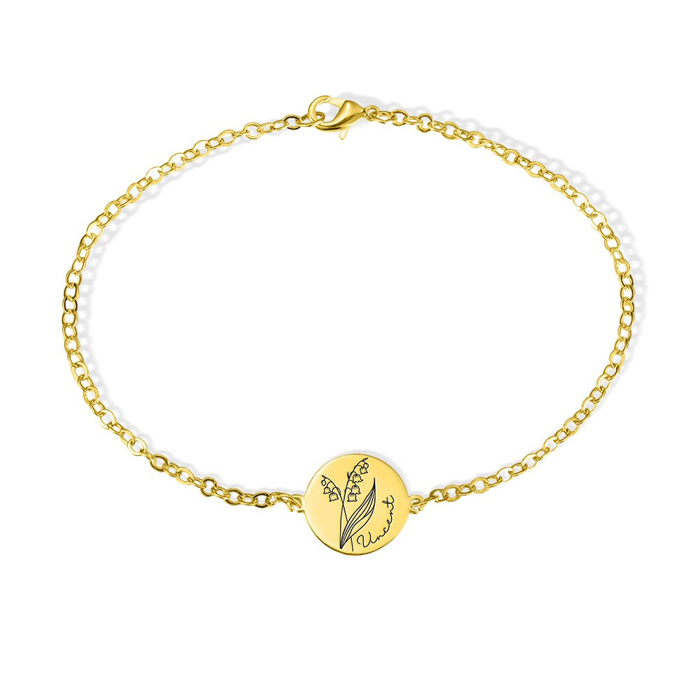 Brass Bracelet, Custom Name & Birth Flower Bracelet, Women's Jewelry, Mother's Day Gift, Birthday Gift for Her, Bridesmaid Gift