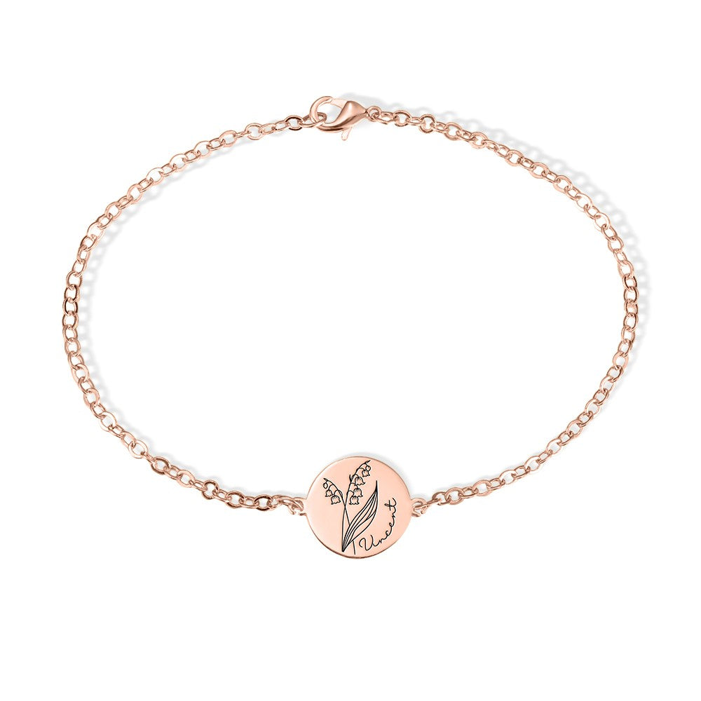 Brass Bracelet, Custom Name & Birth Flower Bracelet, Women's Jewelry, Mother's Day Gift, Birthday Gift for Her, Bridesmaid Gift