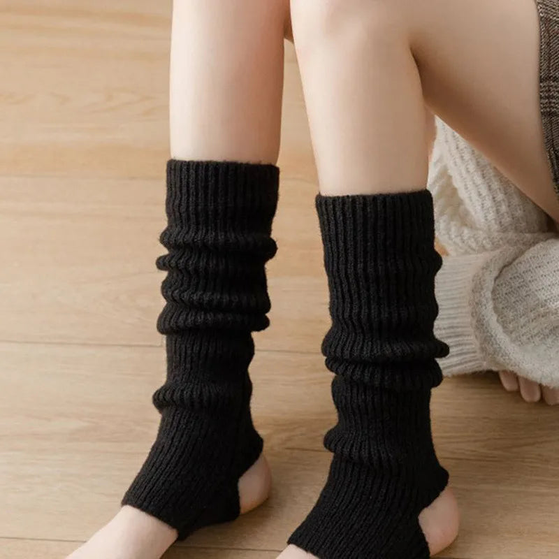 Women's Leg Warmer Lolita Long Socks Knitted Keep Warm Foot Cover Ladies Autumn Winter Black White Twist Crochet Socks Boot Cuff