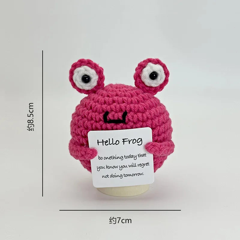 Funny Positive Crochet Sunshine Doll Desktop Ornament Handmade Cheer Emotional Support Positive Sun with Card Home Party Decor