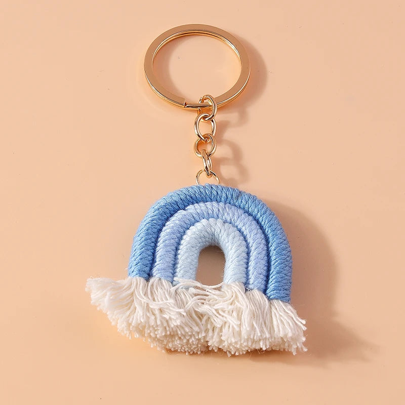 Cute Hand knitted Rainbow Tassels Keychain Women Girls Keyring for Car Key Holder Handbag Pendant DIY key Chain Jewelry Gifts