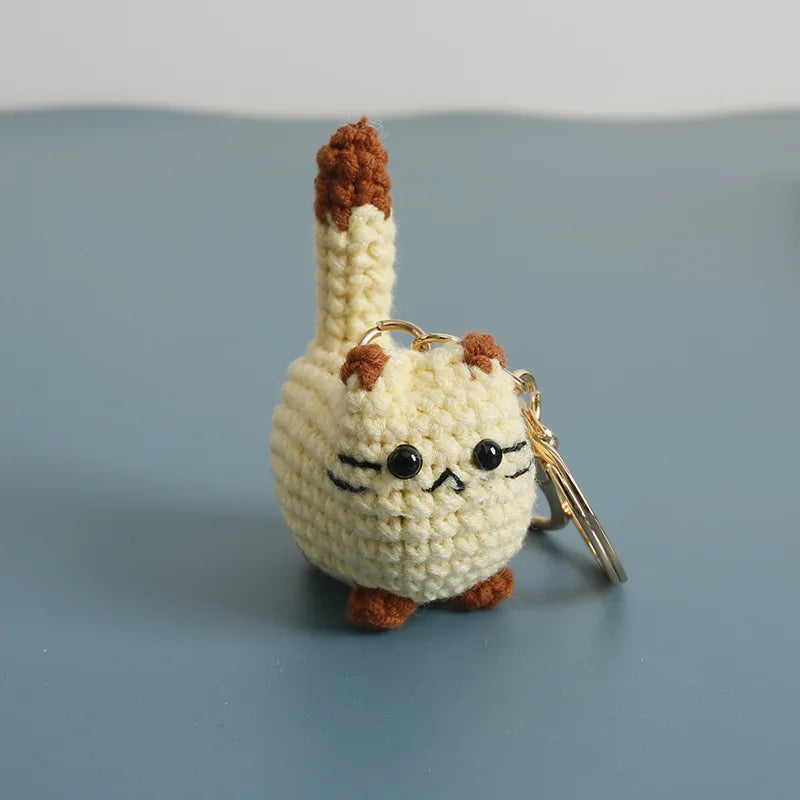 Cute Lucky Cat Doll Crochet Keyrings Handmake Kawaii Kitten Knitted Keyrings For Bag Pendant Crochet Kitten Keychain Wholesale