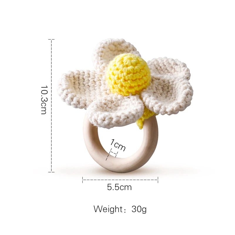 1PC Baby Ratter Toys Wooden Teether Crochet Animals BPA Free Rattle Toy Newborn Amigurumi Teether Baby Rattles Gifts For Newborn