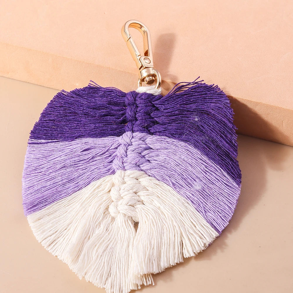 Cute Hand knitted Rainbow Tassels Keychain Women Girls Keyring for Car Key Holder Handbag Pendant DIY key Chain Jewelry Gifts