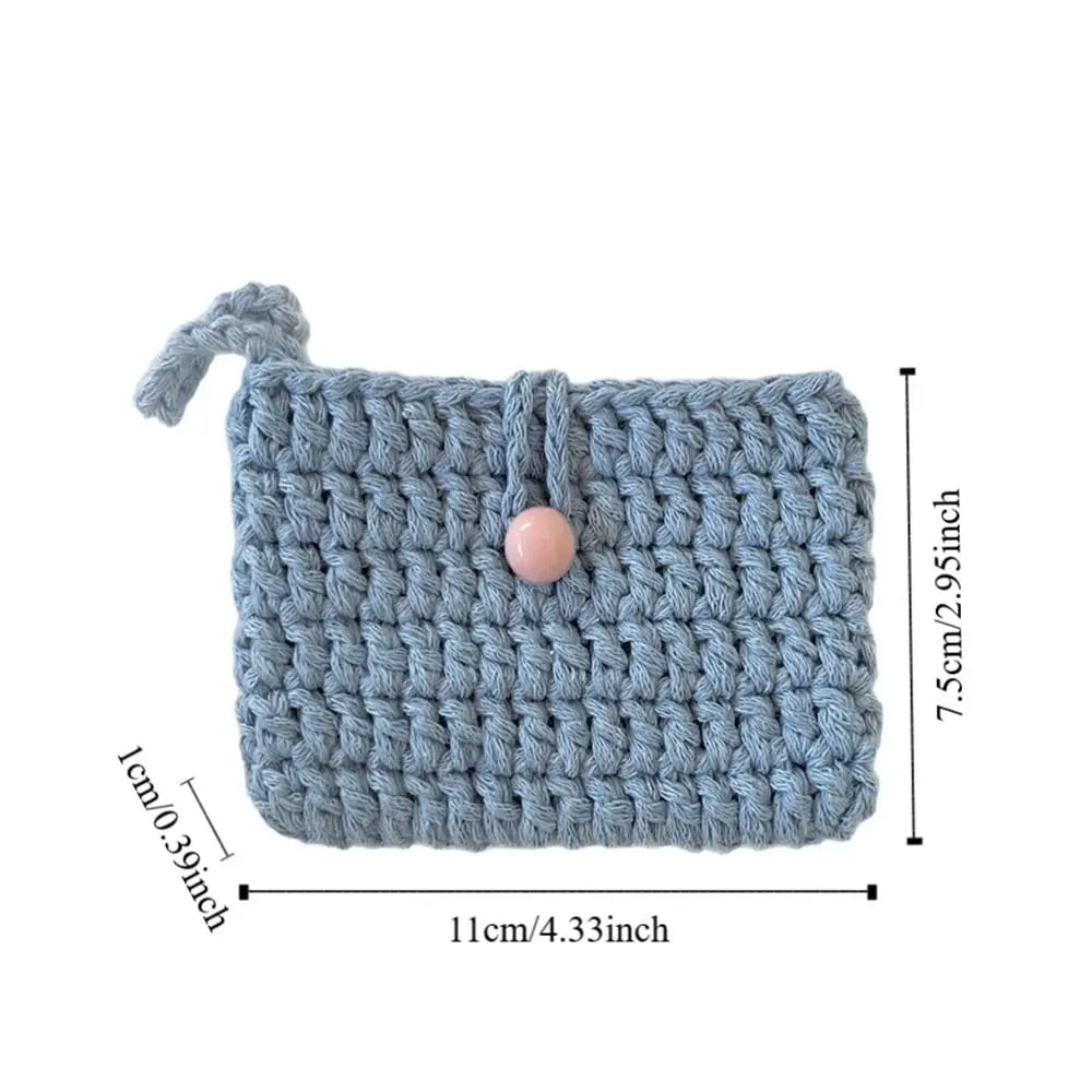 Ins Solid Color Weaving Card Bag Handmade Small Crochet Coin Purse Square Knitting Mini Handbags for Ladies/Girls