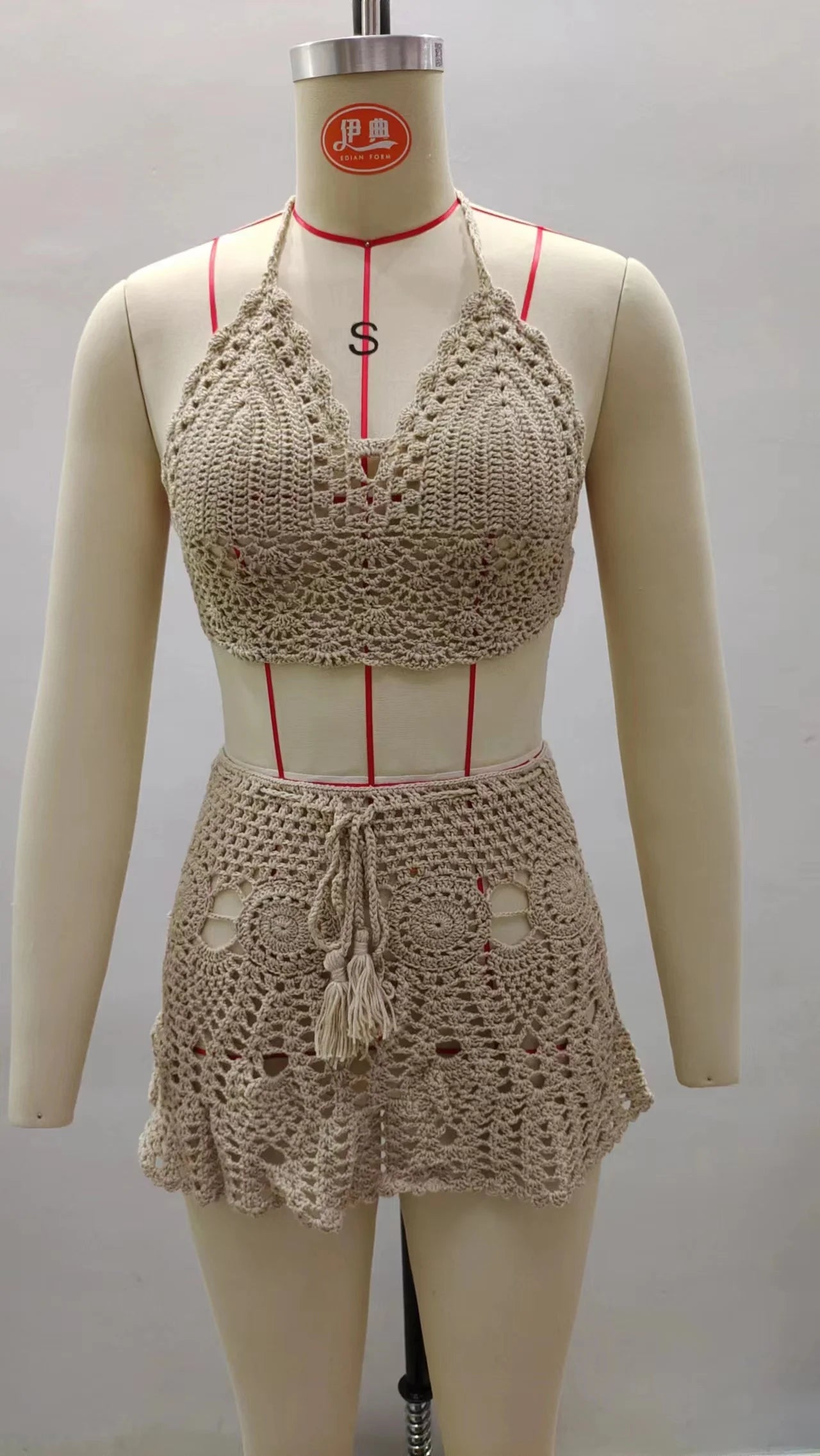 CROCHET BIKINI Two-piece Crochet Women Bikini Set Cover Up Swimsuit Swim Skirt Swimwear Bathing Swimdress Beachwear