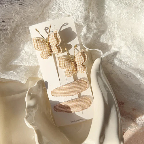 4pcs Sweet and Cute Children's Hair Clip Wool Knitting Headwear Handmade Crochet Butterfly Alloy Children Hairpins Wholesale