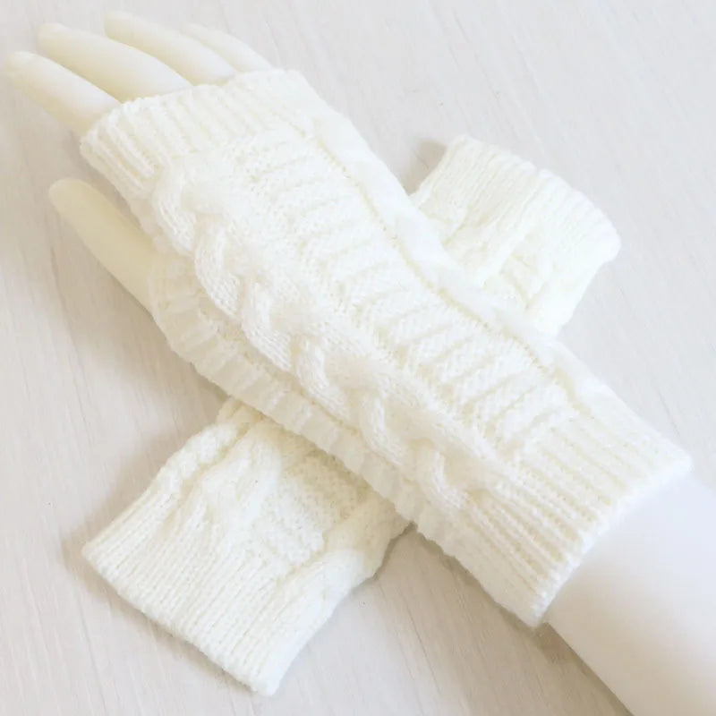 Women Stylish Hand Warmer Winter Gloves Arm Crochet Knitting Faux Wool Mitten Warm Fingerless Glove Twist Pattern Women Gloves