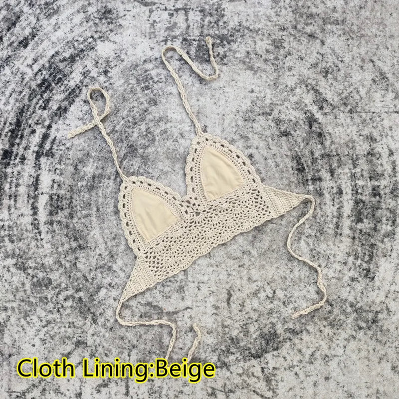 Handmade Crochet Lace Knit Bra Boho Beach Bikini Cami Tank Crop Top Halter