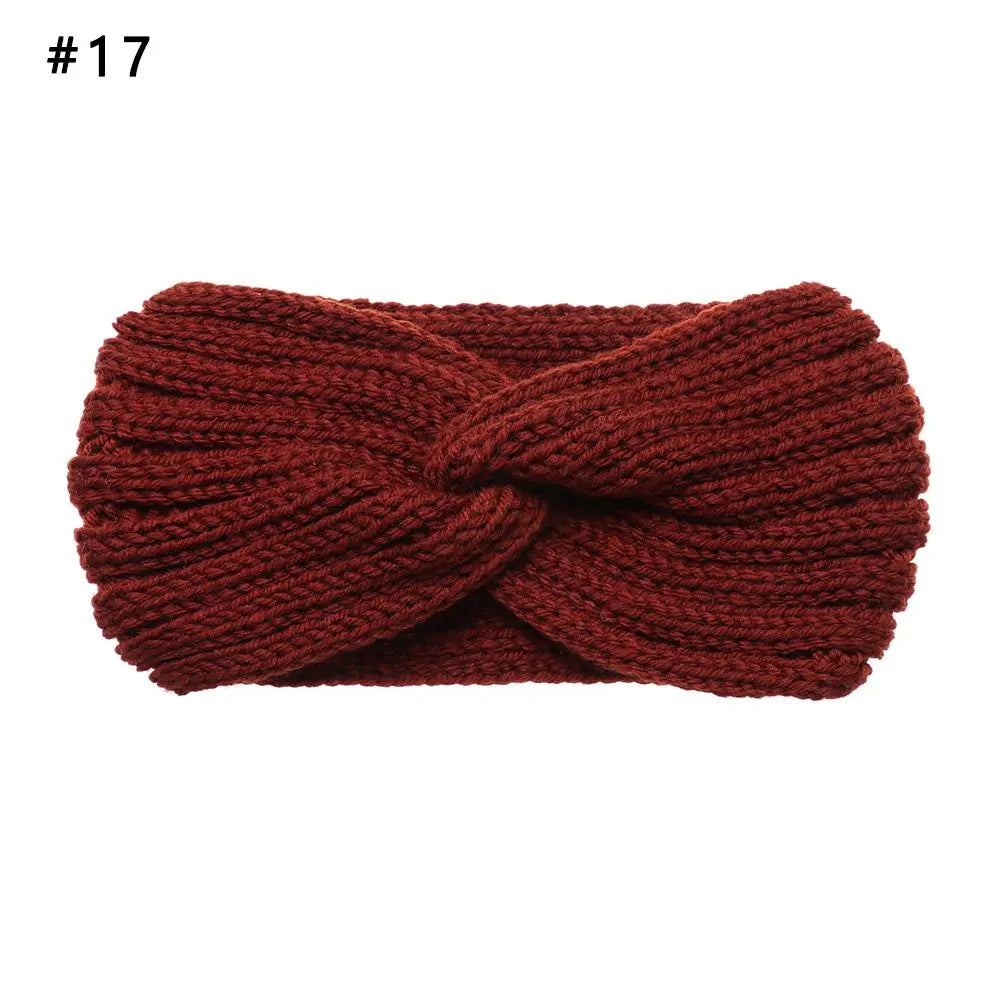 Women Weaving Cross Headband Knitting Warm Headwear Leopard Bowknot Turban Wide Fashion Winter Cycling Crochet Turban Colorful