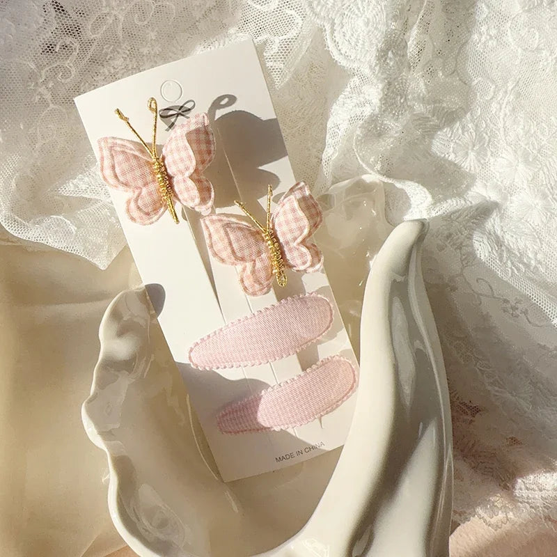 4pcs Sweet and Cute Children's Hair Clip Wool Knitting Headwear Handmade Crochet Butterfly Alloy Children Hairpins Wholesale