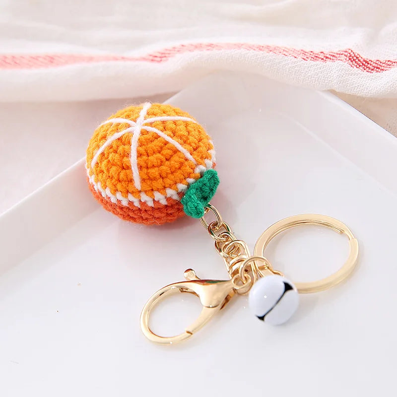 New Handmade Weaving Keychain Wool Crochet Unique Knitted Pendant Keyring Strawberry Watermelon Orange Pendant Key Chain Gifts