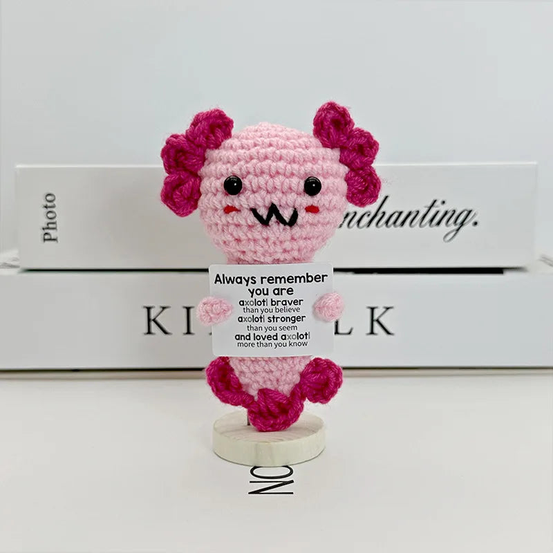 Funny Positive Crochet Sunshine Doll Desktop Ornament Handmade Cheer Emotional Support Positive Sun with Card Home Party Decor