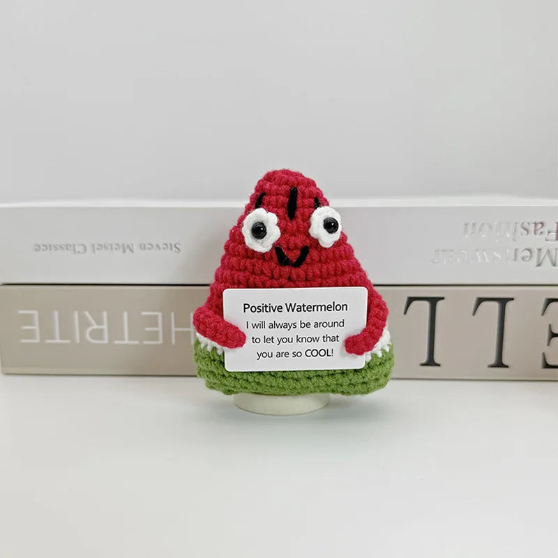 Funny Positive Crochet Sunshine Doll Desktop Ornament Handmade Cheer Emotional Support Positive Sun with Card Home Party Decor