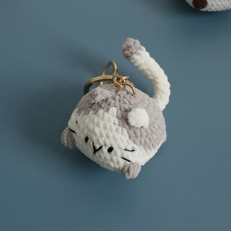 Cute Lucky Cat Doll Crochet Keyrings Handmake Kawaii Kitten Knitted Keyrings For Bag Pendant Crochet Kitten Keychain Wholesale