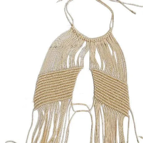 Bohemian Crochet Tassel Women's Beach Vest Cover Ups 2025 Summer Halter Neck Backless Crop Tops Vacation Camis