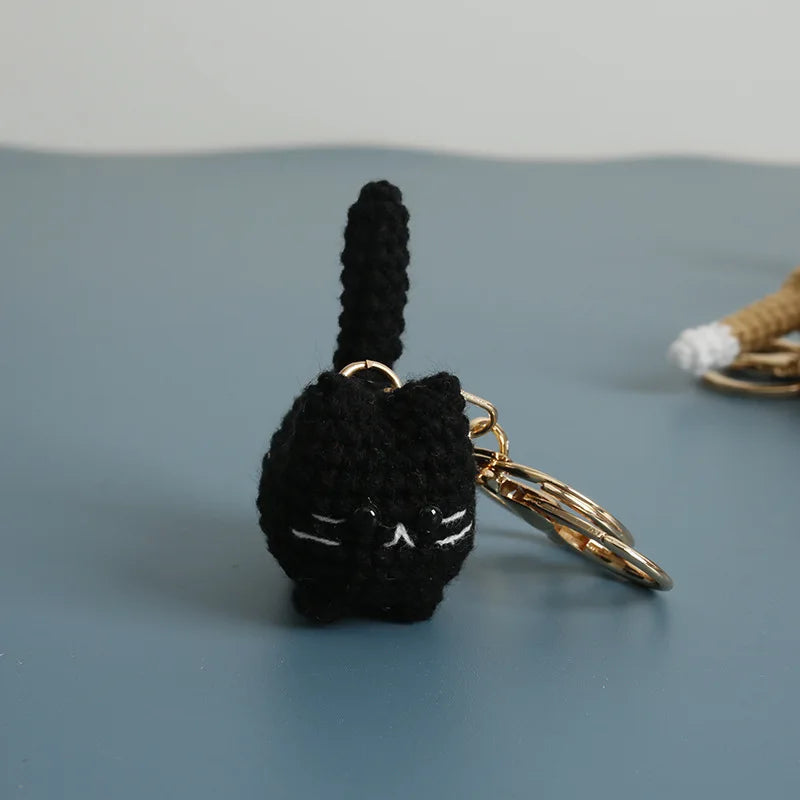 Cute Lucky Cat Doll Crochet Keyrings Handmake Kawaii Kitten Knitted Keyrings For Bag Pendant Crochet Kitten Keychain Wholesale
