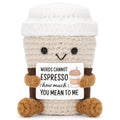 Funny Handmade Crochet Coffee Mug Figure With Card Cute Desktop Ornament Knitted Holiday Gifts Home Office Decor