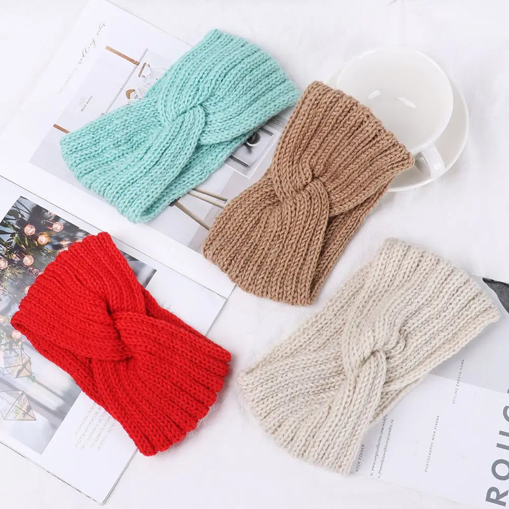 Women Weaving Cross Headband Knitting Warm Headwear Leopard Bowknot Turban Wide Fashion Winter Cycling Crochet Turban Colorful