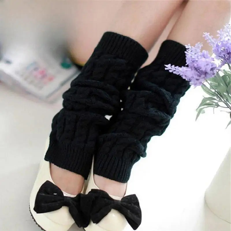 Women's Leg Warmer Lolita Long Socks Knitted Keep Warm Foot Cover Ladies Autumn Winter Black White Twist Crochet Socks Boot Cuff