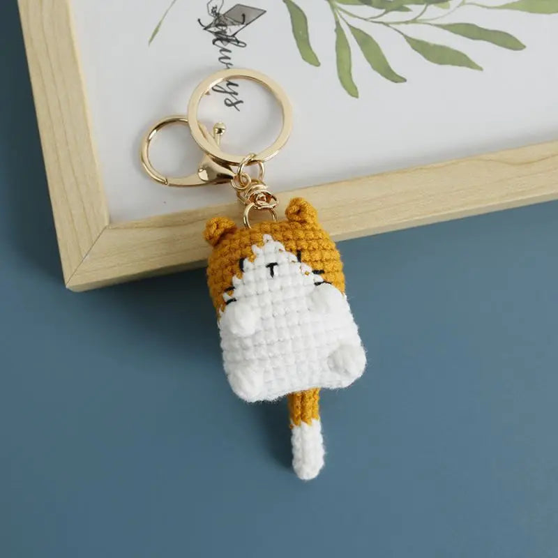 Cute Lucky Cat Doll Crochet Keyrings Handmake Kawaii Kitten Knitted Keyrings For Bag Pendant Crochet Kitten Keychain Wholesale
