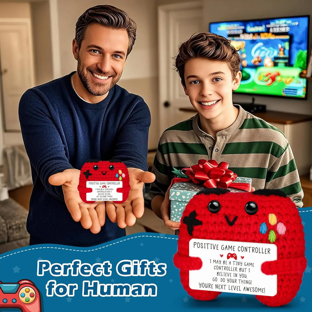 Funny Emotional Support Positive Crochet Game Controller Doll Christmas Home Decor Handmade Knitted Game Controller Ornament