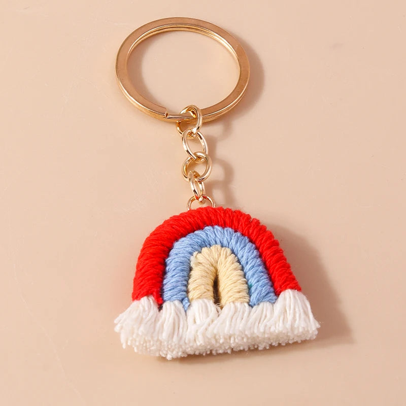 Cute Hand knitted Rainbow Tassels Keychain Women Girls Keyring for Car Key Holder Handbag Pendant DIY key Chain Jewelry Gifts