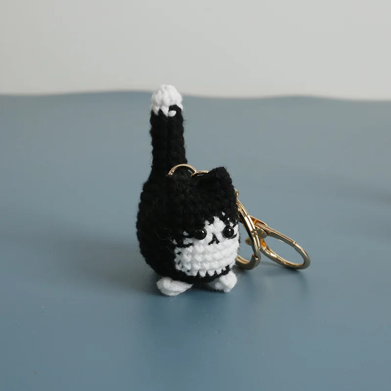Cute Lucky Cat Doll Crochet Keyrings Handmake Kawaii Kitten Knitted Keyrings For Bag Pendant Crochet Kitten Keychain Wholesale