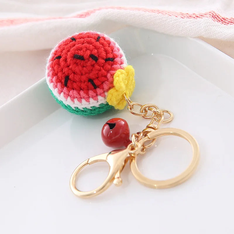 New Handmade Weaving Keychain Wool Crochet Unique Knitted Pendant Keyring Strawberry Watermelon Orange Pendant Key Chain Gifts