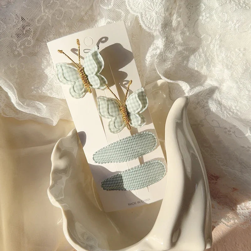 4pcs Sweet and Cute Children's Hair Clip Wool Knitting Headwear Handmade Crochet Butterfly Alloy Children Hairpins Wholesale