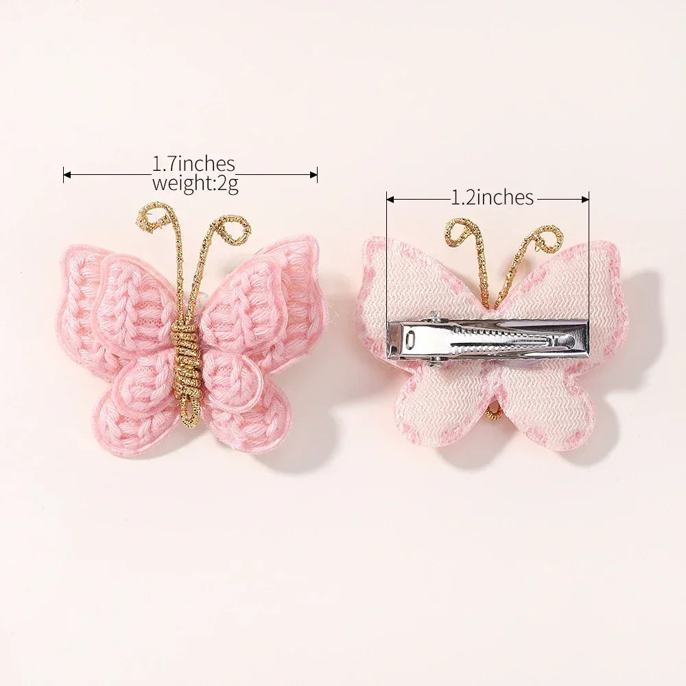 4 Pieces/set New Cute Baby Girl Bow Hairpin Wool Knitted Headwear Handmade Crochet Butterfly Hairpin Children's Hair Accessories