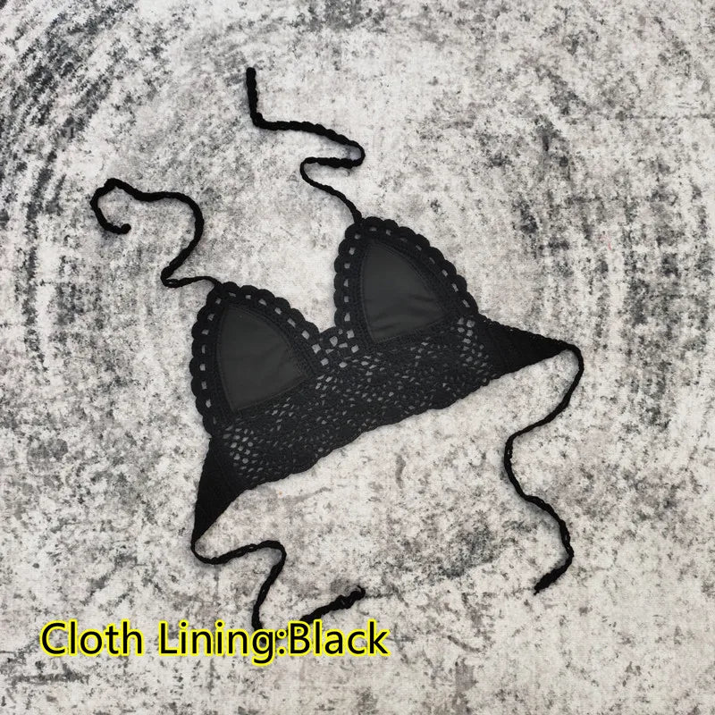 Handmade Crochet Lace Knit Bra Boho Beach Bikini Cami Tank Crop Top Halter