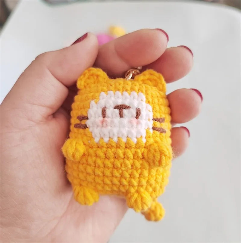 Cute Lucky Cat Doll Crochet Keyrings Handmake Kawaii Kitten Knitted Keyrings For Bag Pendant Crochet Kitten Keychain Wholesale