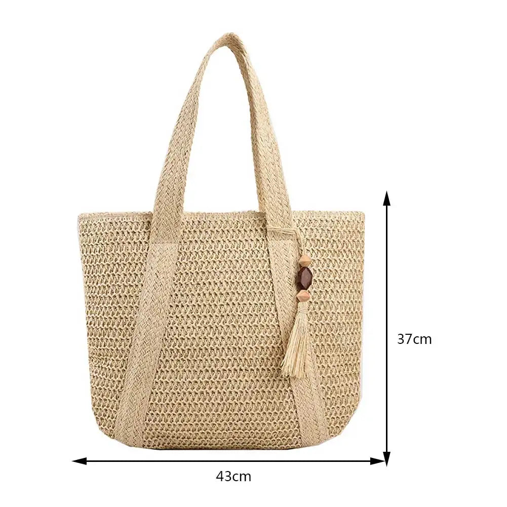 Summer Straw Women Bag Hand-Woven Handbags Handmade Raffia Beach Boho Shoulder Bag Large Tote Bag Tassel Shopping Purses