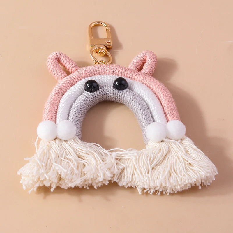 Cute Hand knitted Rainbow Tassels Keychain Women Girls Keyring for Car Key Holder Handbag Pendant DIY key Chain Jewelry Gifts