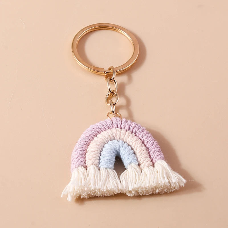 Cute Hand knitted Rainbow Tassels Keychain Women Girls Keyring for Car Key Holder Handbag Pendant DIY key Chain Jewelry Gifts