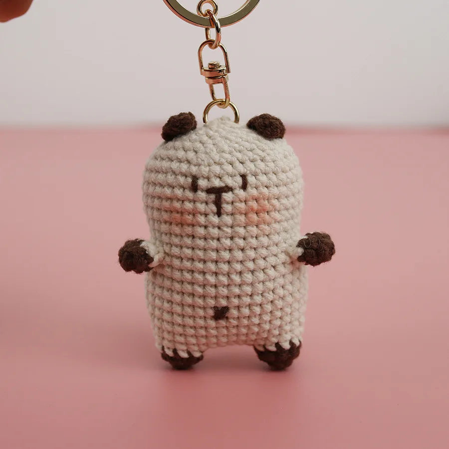 Cute Lucky Cat Doll Crochet Keyrings Handmake Kawaii Kitten Knitted Keyrings For Bag Pendant Crochet Kitten Keychain Wholesale
