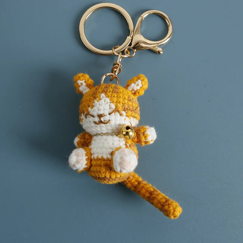 Cute Lucky Cat Doll Crochet Keyrings Handmake Kawaii Kitten Knitted Keyrings For Bag Pendant Crochet Kitten Keychain Wholesale