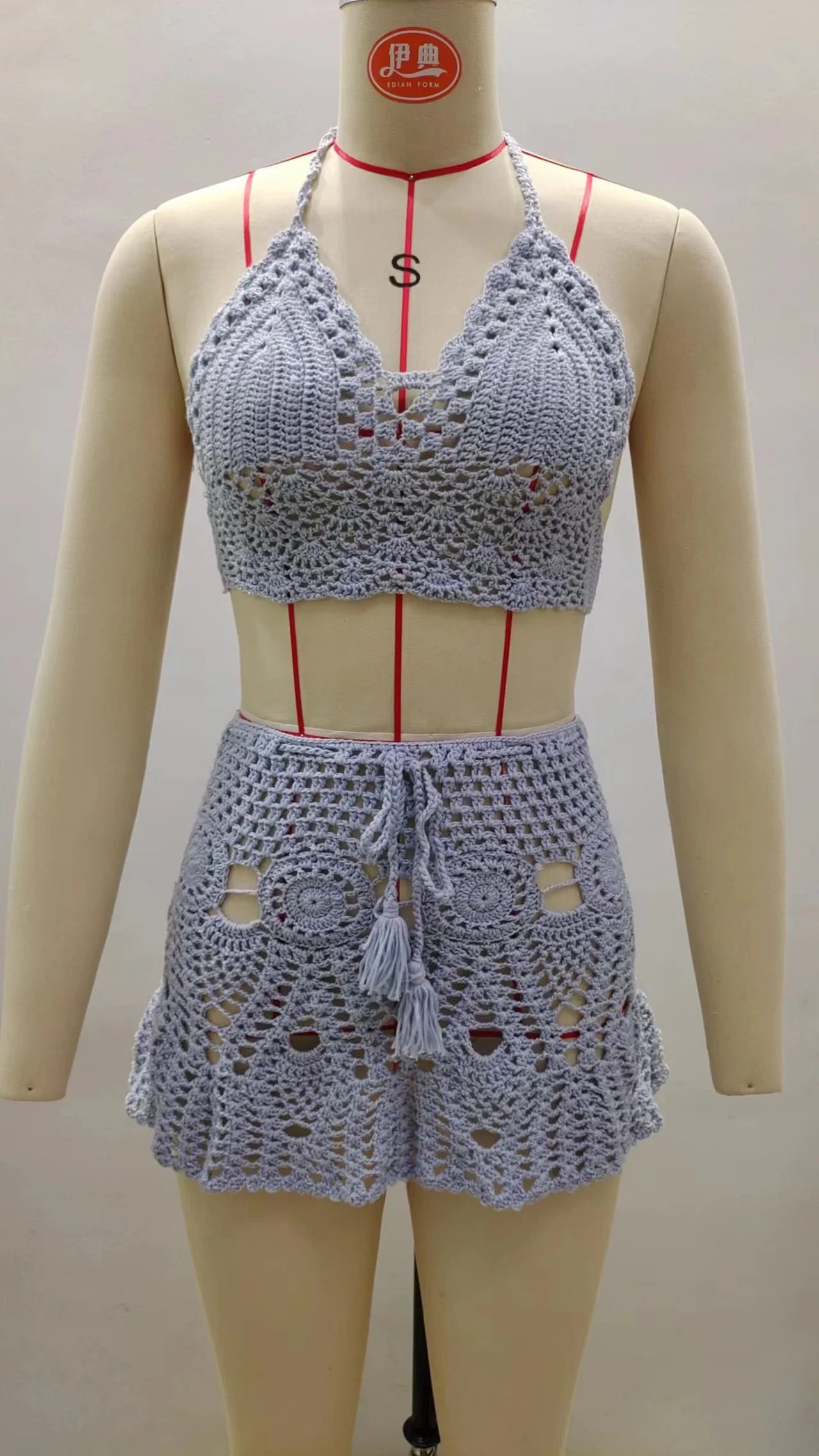 CROCHET BIKINI Two-piece Crochet Women Bikini Set Cover Up Swimsuit Swim Skirt Swimwear Bathing Swimdress Beachwear