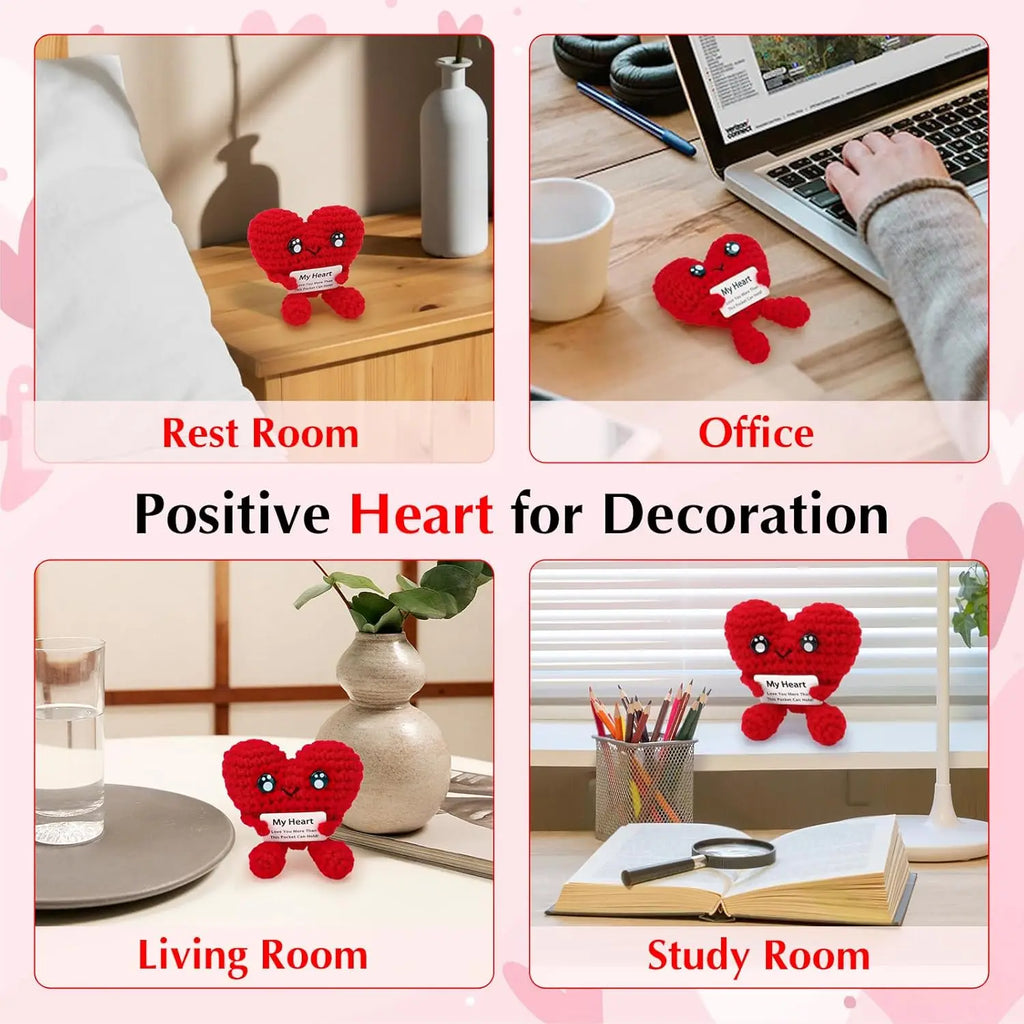 Funny Handmade Crochet Heart Doll Mother's Day Birthday & Christmas Gifts Crochet Positive Heart Desktop Ornament Home Decor